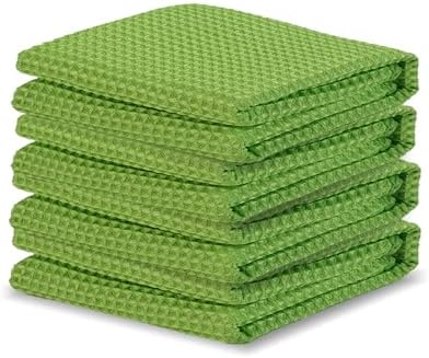 XINDELL Waffle Weave Microfiber Towel, 4Pack-16" X16" Premium Waffle Knit Detailing Towel, Cleaning Cloth for Car Windows Glass, No-Odor Streak-Free Ultra Absorbent Small Kitchen Cleaning Rags, Green