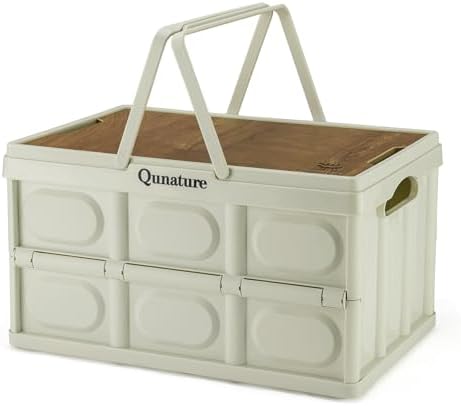 Collapsible Storage Bin with Lids 55L Camping Storage Box Foldable with Handle Plastic Organizing Stackable Storage Container for Outdoor Camping, Home, Fishing, Car RV, Office