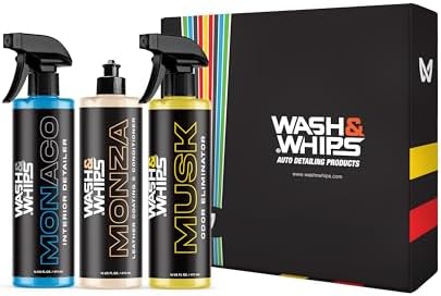 WASH&WHIPS CLEAN - Interior Car Wash Kit (Step 2) – Monaco Interior Cleaner, Musk Odor Eliminator, Monza Leather Conditioner – All-Purpose, Safe for All Surfaces, Effective for a Luxurious Finish