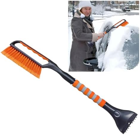 26.4" Ice Scraper and Snow Brush for Car Windshield, 2 in 1 Winter Detachable Window Deicer with Foam Grip, Snow and Ice Removal Tool Accessories for Car, SUV, Truck (Orange)
