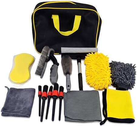 Complete Car Detailing Kit 15 Pieces, Includes Wash Mitt, Microfiber Towels, Wheel Brush, Detail Brushes & Portable Carry Bag