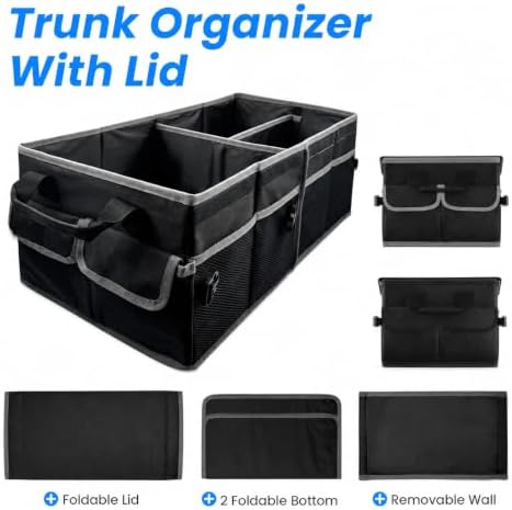 Collapsible Car Trunk Organizer, Foldable Cargo Storage Organizer for SUV, Car & Truck, Black