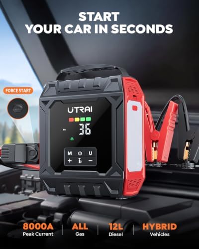 UTRAI 8000A Jump Starter with Air Compressor 160PSI for All Gas/12L Diesel