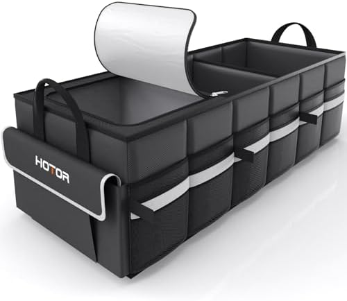 HOTOR Trunk Organizer - Car Organizer with Built-In Leakproof Car Cooler, Collapsible Trunk Organizer with Cooler for Car, SUV, Sedan, with Base Panel (3 Compartments, Grey),31.9"×12.6"×10.6"