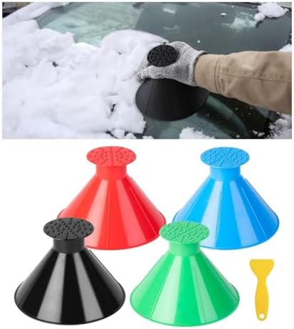 GLSOWEE 4PCS Magical Ice Scrapers for Car Windshield, Cone-Shaped Car Snow Remover with Funnel, Round Snow Scraper Car Snow Removal Shovel Tool, Frost Wipe Scraper Car Window Cleaner for Ice & Snow