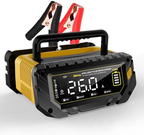 26A 6V/12V/24V Smart Battery Charger – Automatic Maintainer, Trickle Charger & Desulfator with Overcharge Protection & Temperature Compensation – for Lead-Acid (Wet, Gel, AGM) & Lithium(LiFePO4)