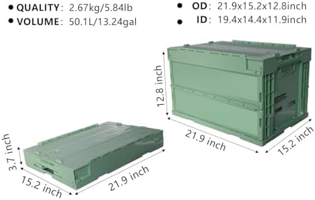 56QT Foldable Storage Box with Handles, Collapsible Plastic Organizer Bin for Home, Car Trunk, Outdoor Camping &amp; Travel, Eco-Friendly Khaki Container (21.9"x15.2"x12.8")