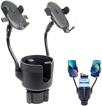 JINKEY Dual Cup Holder Phone Mount for Car，2-in-1 Adjustable Gooseneck Cradle with 360° Rotation Heavy Duty Universal Automobile Stand for Most 4"-6.7" i-Phone Mobile-Phone Holder