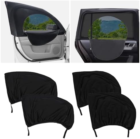 4PCS Car Window Shades with Zipper,Breathable Car Window Cover Baby Window Shades for Car,Camping Essentials Side Window Sun Shade for Privacy Protection Fits Most Cars
