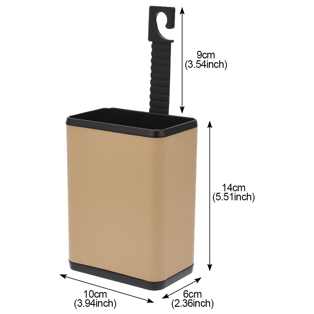 Mini Car Trash Can Multifunctional Car Mounted Garbage Bin Storage Box with Back Clip and Hanging Hook for Car Door Back Seat, Beige