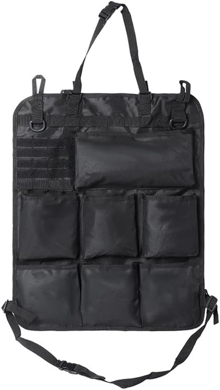 Tactical Universal Car Front Seat Back Organizer 18 x 23 Inch Seat Back Organiser with 7 Storage Pouch, with Molle System - for Camping, Travel,Huntting (Black)
