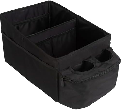 Backseat Car Organizer Back Seat or Front Car Seat Organizer - Collapsible Storage Box Caddy with 2 Cupholders and Partitions for Files, Books, Toys, Snacks, Drinks or Road Trip Essentials by Stalwart