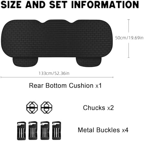 Black Back Seat Cover, Rear Car Seat Cover for Cars Truck SUV,Seat Covers with Storage Pocket,Bottom Auto Seat Cushion Pad Mat for Most Vehicles-Black,1 Pcs