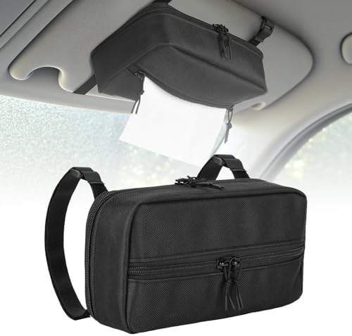 Homakover Car Tissue Holder for Visor, Adjustable Strap Napkin Holder for Visor, Carrying Case for Car Tissue, Fit Most Cars, SUV and Truck