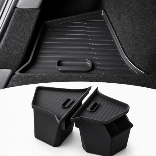 PUOENI New 2025 2026 Model Y Juniper Rear Trunk Storage Bins with Lids 2PCS Refresh Model Y Rear Trunk Storage Box TPE Waterproof Trunk Organizer for Model Y Juniper Interior Accessories