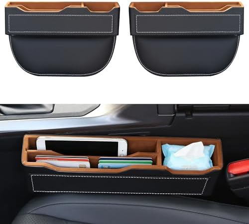 2-Pack Black Obsidian Car Seat Gap Filler - Premium Leather Wrapped Wood Organizer with Flocked Finish Universal Fit for Car SUV Truck Anti-Drop Console Side Storage Interior Accessories