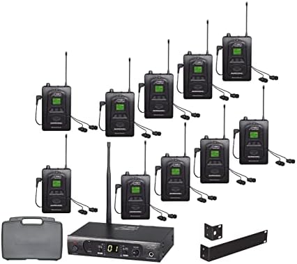 AUDIO 2000'S AWM630DU UHF 100 Selectable Frequency Wireless in-Ear Monitor System with Ten Wireless Receivers and a PVC Carrying Case