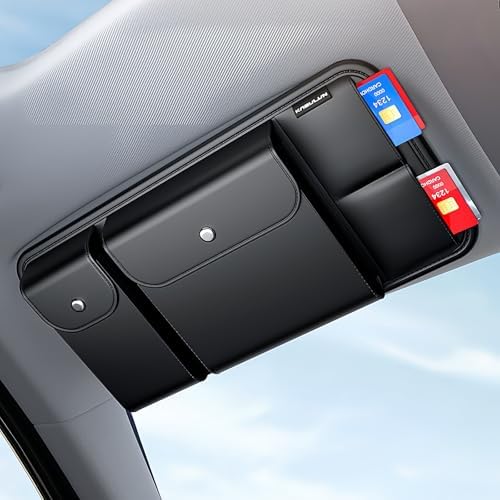 Tumecos Car Sun Visor Organizer, Auto Consoles Organizer with Sunglasses Storage Box,Multi-Pocket Visor Accessories for Truck, SUV，Hold Card/Pen/Driver's License
