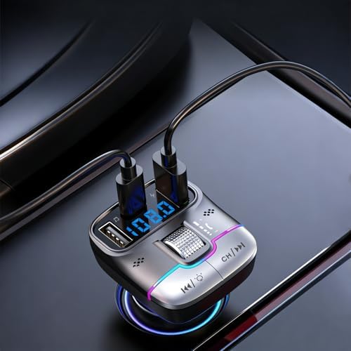 USB C Bluetooth 5.3 Car Adapter for Hands-Free Calling & Fast Charging, Wireless FM Transmitter Audio Receiver with USB Playback and 7-Color LED Backlit, Type-C PD Charger for All Cars