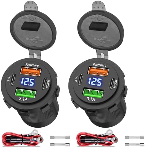 2 Pack 12V USB Outlet 4 Ports Dual USB C PD & Dual Quick Charge 3.0