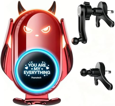 Cute Red Demon Gothic Wireless Car Phone Charger Mount, Auto Clamp Holder