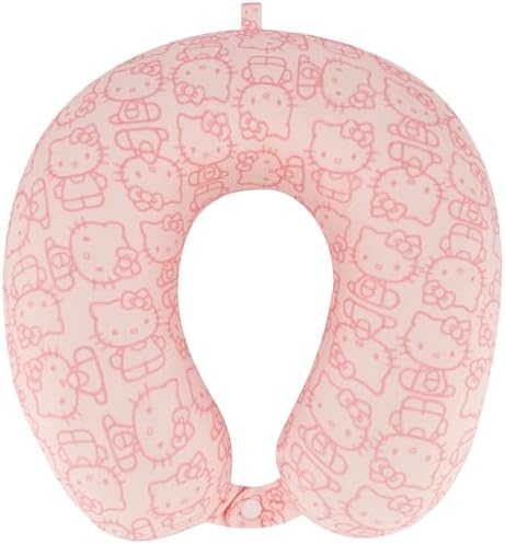 FUL Hello Kitty Neck Pillow, All Over Print Memory Foam Travel Accessories for Airplane, Car and Office, Comfortable and Breathable, Pink