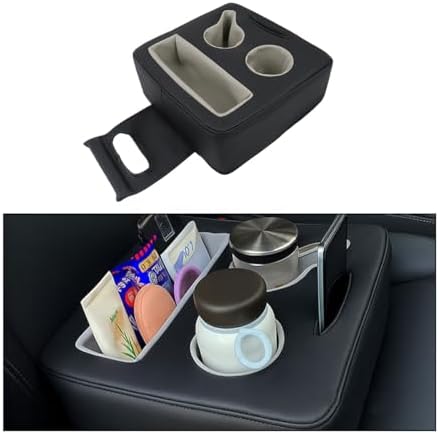 Car Back Seat Cup Holder, Leather Non-Slip Vehicle Rear Seat Drinks Tray Storage Organizer, Automotive Backseat Cup Holder Tray Expander, Universal for SUV Automobile Truck