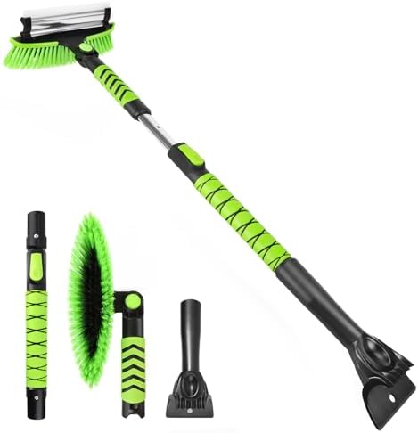 43" Ice Scraper for Car Windshield, Snow Brush with Squeegee, 3 in 1 Snow Removal for Cars with Foam Grip and 180° Pivoting Brush Head for Auto Truck SUV