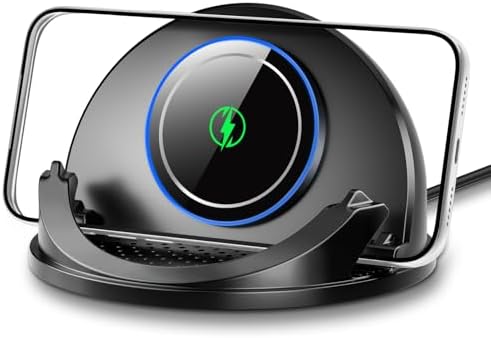 Beeasy 15W Qi Wireless Car Charger for Dashboard, Built‑in Cooling Fan, Nano Sticky Gel Non‑Slip Car Phone Holder, Wireless Car Charger Mount for iPhone Samsung Android Smartphones