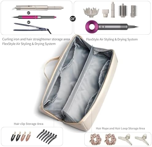 Veki Travel Storage Case for Dyson Airwrap Styler, Large Opening Travel Storage Bag Compatible for Shark Flexstyle Air Styling & Drying System, Portable Carrying Organizer for Hair Curler (Off-White)