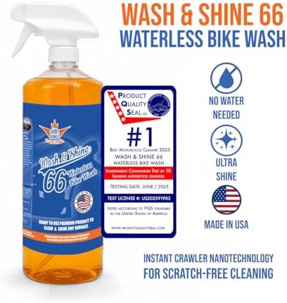 Shinykings California Wash&Shine 66 | WATERLESS Motorcycle Cleaner | Motorcycle and Car Wash&Wax | All Surfaces | Bike Polish | Chrome Cleaner | Multipurpose Detail Spray (32 fl.oz Orange)