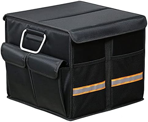 Tianle Car Trunk Organizer - Collapsible Trunk Organizer with Foldable Cover Aluminium Alloy Handle Reflective Strip for Auto, SUV, Truck, Minivan (S Black)