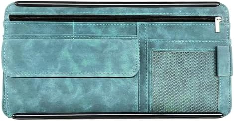 Car Sun Visor Organizer, Car Storage Pouch Holder with Multi-Pocket Net Zipper, Suede Note Holder Car Visor Storage Organizer with Glasses Case, Sunglass Holder for Car Interior Accessories (Blue)
