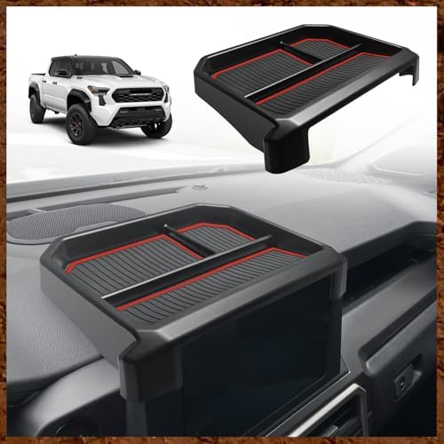 Muslogy Dashboard Storage Box for 2024 2025 2026 Tacoma &amp; 2025 2026 4Runner Accessories Center Console Organizer w/ 8-inch Screen for SR SR5 TRD PreRunner TRD Sport Off-Road Pro Trailhunter (Red)