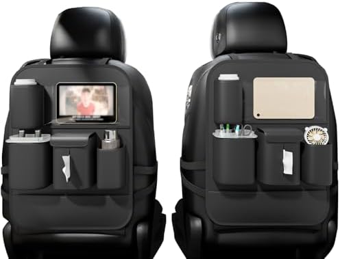 GMQ Backseat Car Organizer with Touch Screen,Protectors Kick Mats Travel Accessories for Kids,Multifunctional Seat Back Organizer Car Travel Organizer Accessories (Black, 2PCS)