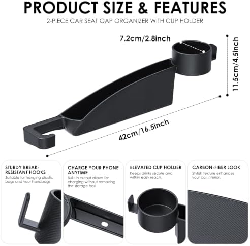 WD&CD 2PCS Car Seat Gap Filler with Cup Holder, Car Seat Gap Organizer for Phone Keys Drinks, Universal Car Interior Accessories