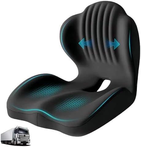 Memory Foam Seat Cushion with Lumbar Support Pillow for Truck Driver, Ergonomic L-Shaped Car Seat Cushion for Tailbone Pressure Relief, Non-Slip Chair Pad for Long Driving, Black
