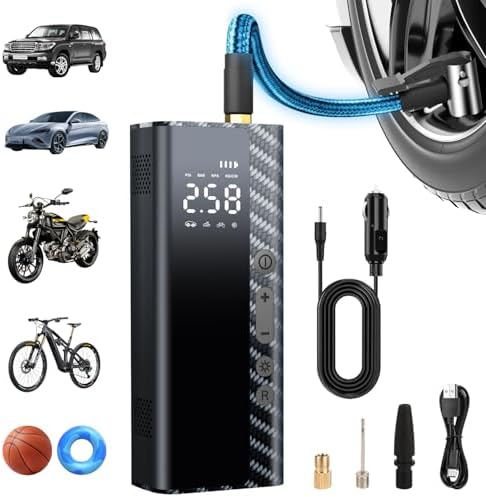 Tire Inflator Portable Air Compressor, 3X Faster True 150PSI Air Pump for Car Tires 12000mAh &12V DC Bike Tire, Cordless Tire Pump for Car, Bicycle, Motorcycle, Ball, with Tire Pressure Gauge-Auto OFF