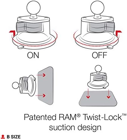 RAM MOUNTS Twist-Lock Suction Cup Base with B Size 1" Ball, Windshield & Dash Mount Base for RAM Device Holders RAP-B-224-1U