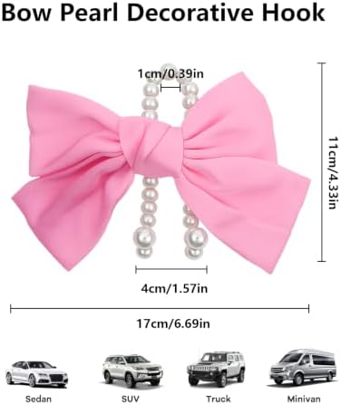 4 Pcs Satin Bow Pearl Car Seat Headrest Hook Cute Car Accessories for Women Coquette Bowknot Vehicle Hooks for Purses and Bags Universal for SUV, Sedan, Truck (Pink)
