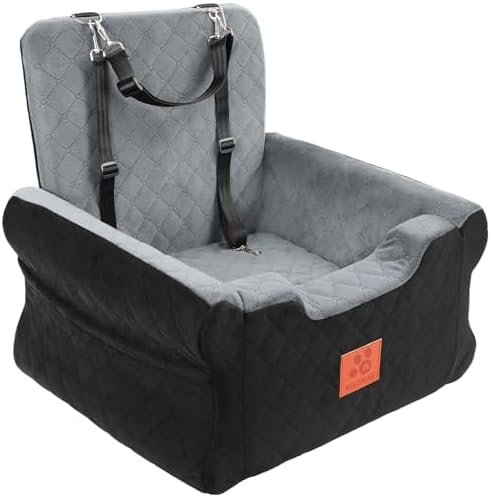 NEEZUKAR Dog Car Seats for Small/Medium Dogs, Elevated Memory Foam Dog Booster Seat, Detachable Washable Pet Car Seat with Safety Belts & Storage Pockets (Black-Gray)
