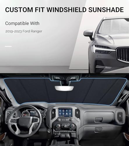 Windshield Sun Shade for Ford Ranger 2019-2023. Reflective Aluminum Film Front Window Sunshade B