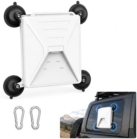 Starlink Mini Suction Cup Mount, 2-in-1 Open-Front Silicone Protective Holder, Fits Mini Only, 4 Heavy-Duty Cups & 2 Steel Hooks for RV Truck Car Window, Boat Cabin & Camping (White)