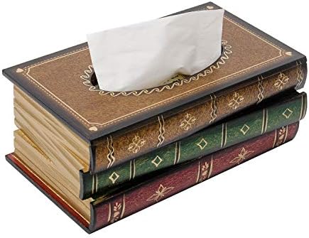 Crafted Classical Retro Wooden Antique Book Tissue Box Cover Rectangular Tissue Holder Dispenser Paper Cover Case Napkin Holder Home Decor for Bathroom Living Room Office car Kitchen