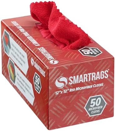 Arkwright Smart Rags Microfiber Cleaning Cloths, Pack of 50 in a Box, Lint Free 180 GSM Reusable Towels for Auto, Office and Household Cleaning, 12 x 12 in, Red