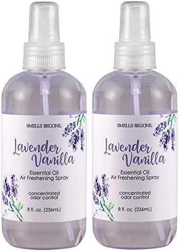 SMELLS BEGONE Essential Oil Air Freshener Spray - Odor Eliminator - 2 Pack - 8 Ounce (Lavender Vanilla)