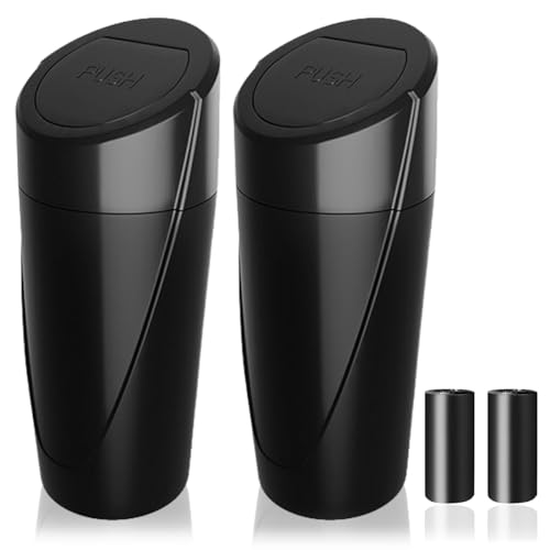 Car Trash Can Bin with Lid - 2 Packs Garbage Can Cup Holder - Black Mini Leakproof Vehicle Trash Bin with 40pcs Trash Bags - Car Organizers and Storage for Front Back Seat Accessories