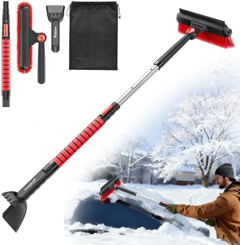 TrySpace All-Around High-Efficiency Cleaning 39 inch Extendable Snow Brush and Ice Scraper with Squeegee, Ice Scrapers for Car Windshield, Truck, SUV Snow Removal Tool, Winter Car Accessories