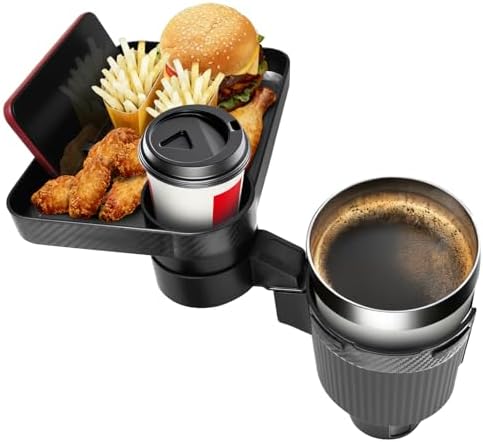 Car Cup Holder Tray, Extra Large Car Cup Holder Expander with 360° Rotation Fit Most Big Cup Detachable 3 in 1 Car Trays for Eating, Phone & Snack Organizer Road Trip Essentials