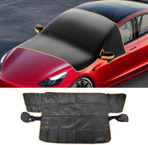 Magnetic Car Windshield Snow Cover, Windproof Car Sunshade with Elastic Strap & Hook, Automotive Windscreen Frost Cover, Winter Vehicle Side Window&Mirror Protector Accessories (Orange Eage)